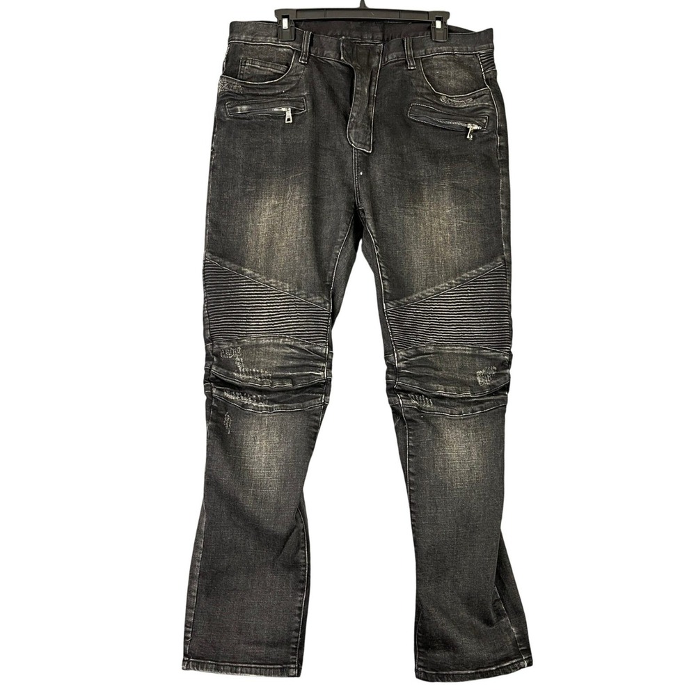 Balmain Paris Designer Moto Jeans 38 ribbed denim zip pocket‎ luxury fit